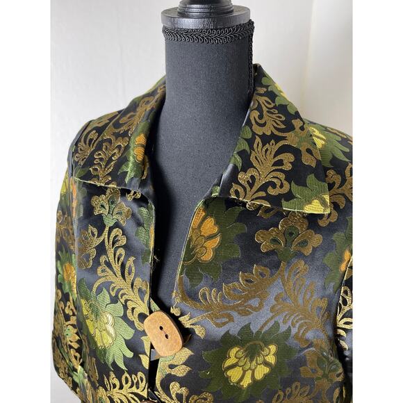 VTG Caroline Rose Women's Gold Floral Silk Abstract Artsy Lux Blazer Black M - Picture 8 of 14